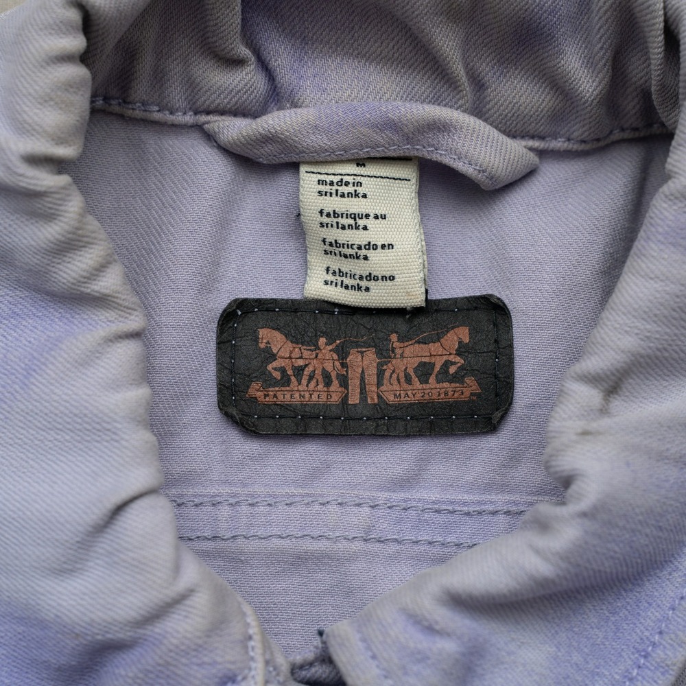 Y2k Levi's Denim Jean Jacket Womens M Lavender Tie Dye Trucker Cropped Style - Picture 6 of 8